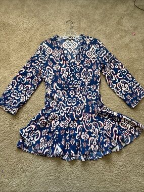Zara Blue and White Patterned Long Sleeve Mini Dress